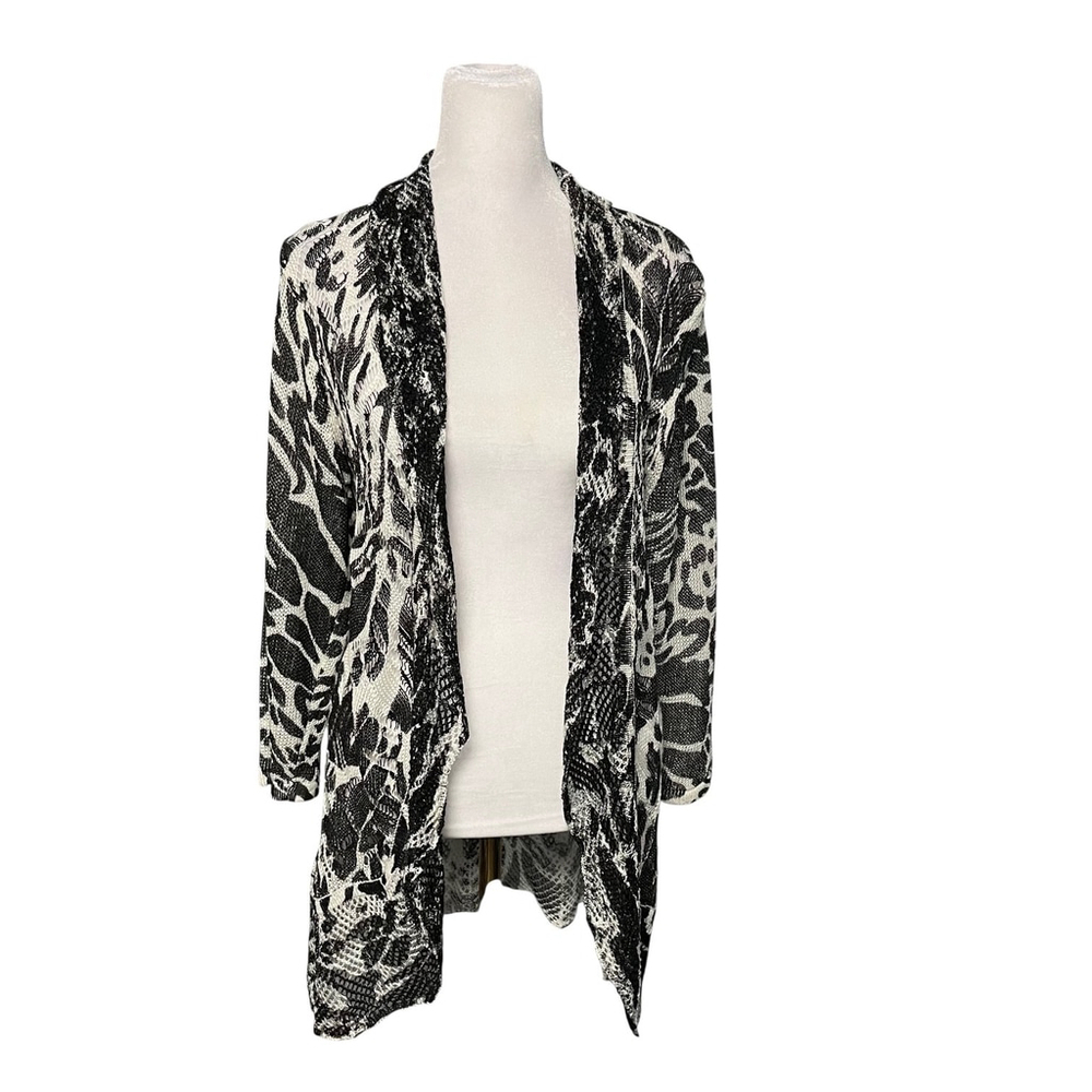 Alberto Makali Linen Blend Black Print Open Knit Cardigan Size Large